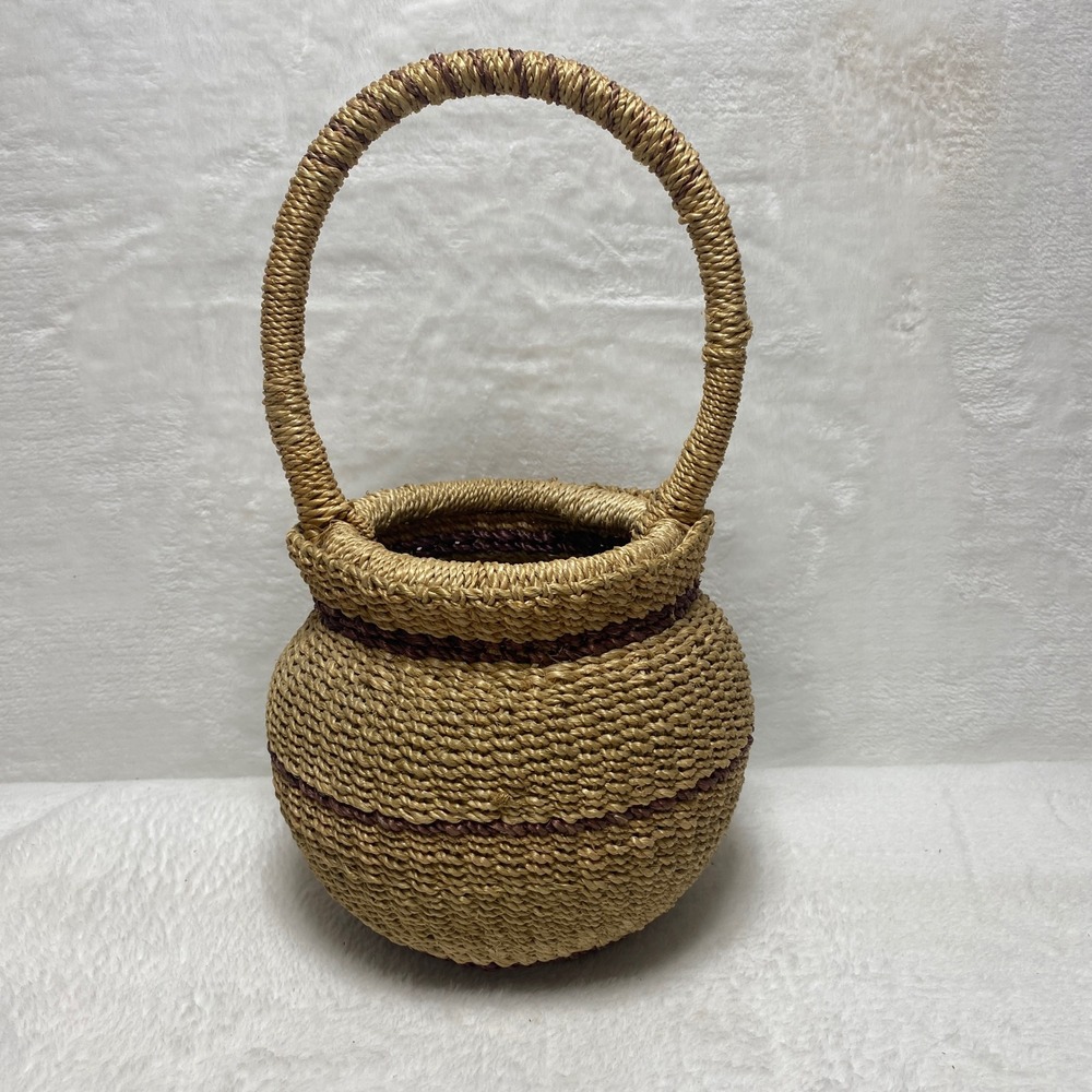 VTG Tightly Woven Basket Handles Decorative Boho Farmhouse Home Decor